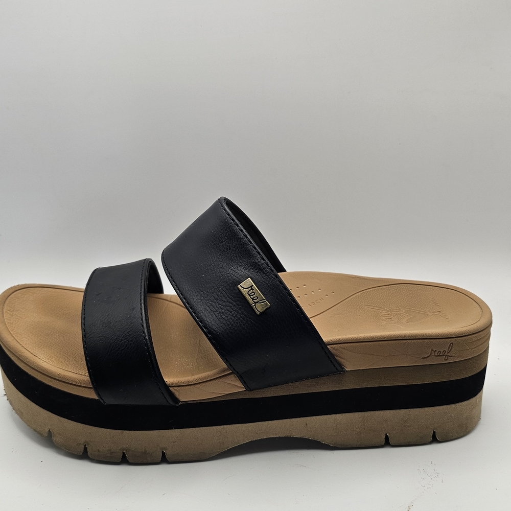 Reef Banded Horizon 2.5 Women's Black Platform Slide Sandals Size 8